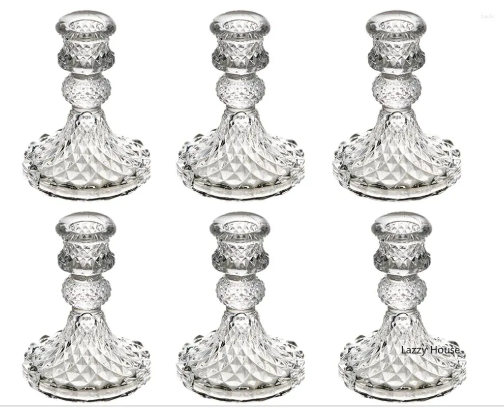 Candle Holders 6pc Crystal Centerpiece For Table Dinning Party Wedding Decorations Glass Taper Candlestick Set Bulk