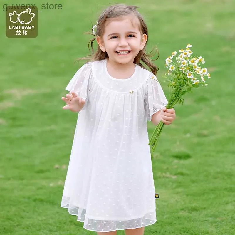 Vestidos de menina verão de 2 a 5 anos de idade vestido de menina sólida cor fofa doce doce de ponta de mata-mira de vestidos de flor do pescoço redondos y240415y240417l13j