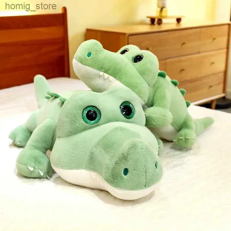 Plush Molls New 1pc Soft Big Eyes Crocodile Plush Fluffy Fluffy Animal Rellena Almohada Jungle Jungle Giant Giant Alligator Regalo de cumpleaños para niños Y240415