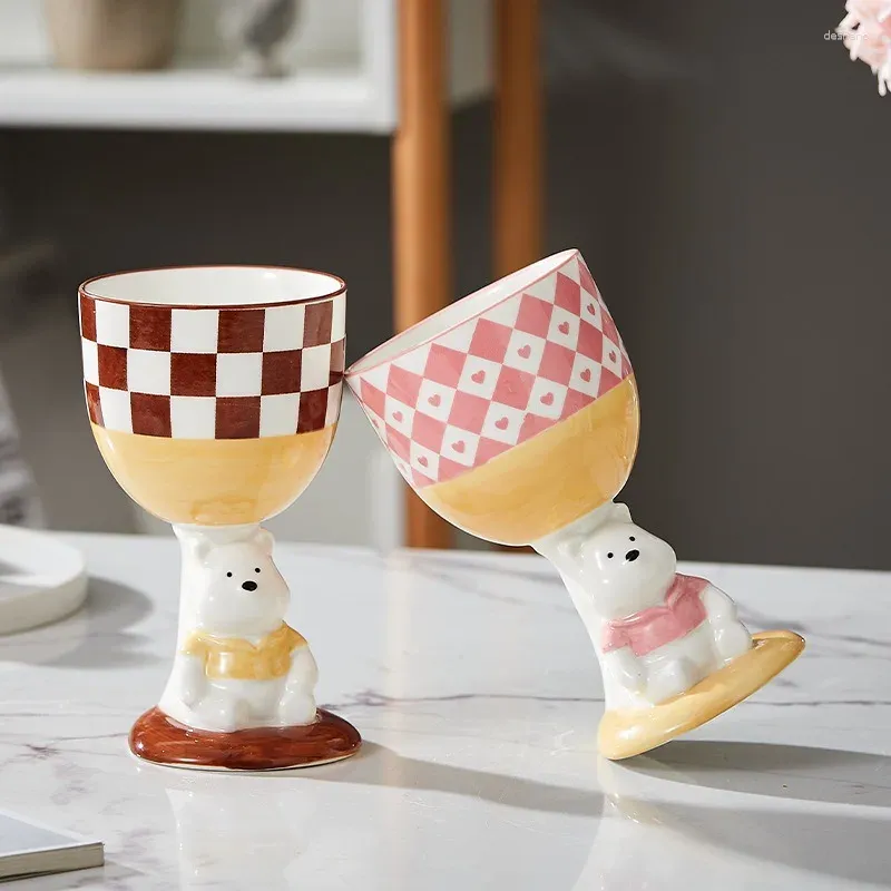 Tazze in ceramica stile cartone animato alto vetro dipinto a mano acqua carina creativa tazza lrregolare adorabile vino