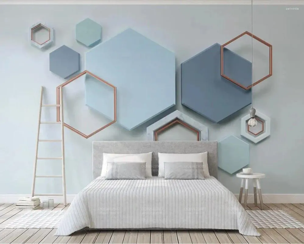 Fondos de pantalla Hexagon Wallagon Wallagon Mural Abstract Geométrico Papeles de pared para el dormitorio Renovación de apartamentos Papel de contacto personalizado