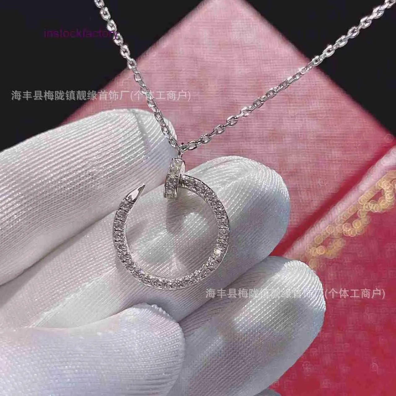 Designer 1to1 Cartres S925 Sterling Silver Card Home Full Diamond Nail Necklace High Version CNC Fine Carving Color Separation Electroplating 18K IUNO