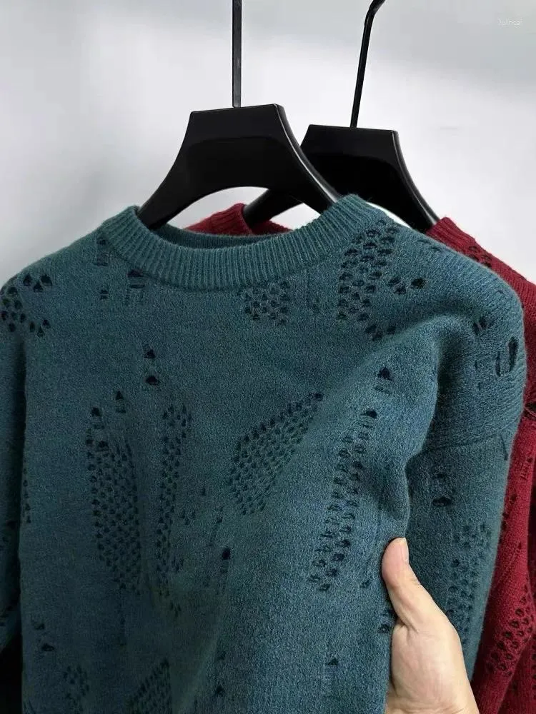 Suéteres masculinos Avançado Hollow Out Design Round Pesh Neck Sweater Outono e inverno coreano jovens casuais tendências personalizadas malhas pultove