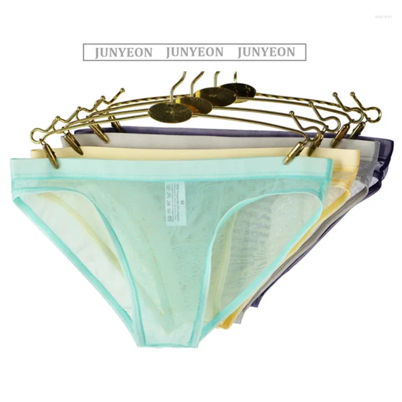 Underbyxor män solid transparent underkläder sexig låg stigning sej silkesbyxor mesh ren påse stretchiga sömlösa underkläder trosor thongs