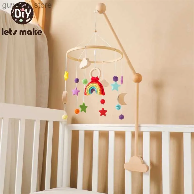 Mobiles# bebê de madeira de madeira campainha artesanal de crochê arco -íris de pingente de pingente de bebê pendurado brinquedos pendurados berço móvel suporte de brinquedos de brinquedos infantis y240415