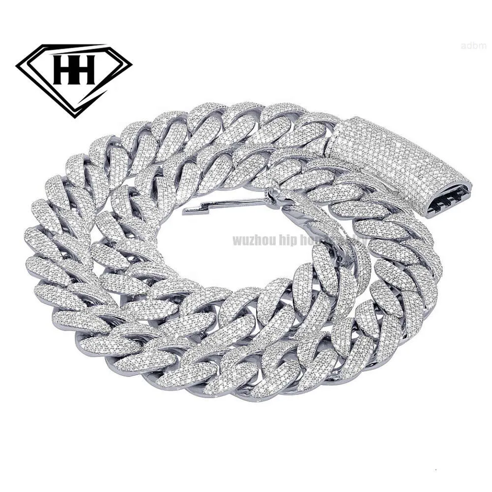 Bussdown 18 mm en nid d'abeille Cuban Link chaîne S925 Silver Gra vérifiée 4 rangées excellent