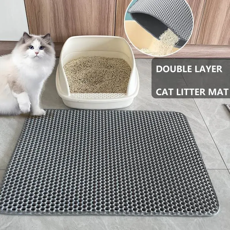 Almohadillas impermeables tapas de doble capa de gato Mat de arena Eva Cat Litter Nonslip Cat Box Box Box Mat de limpieza para accesorios para gatos