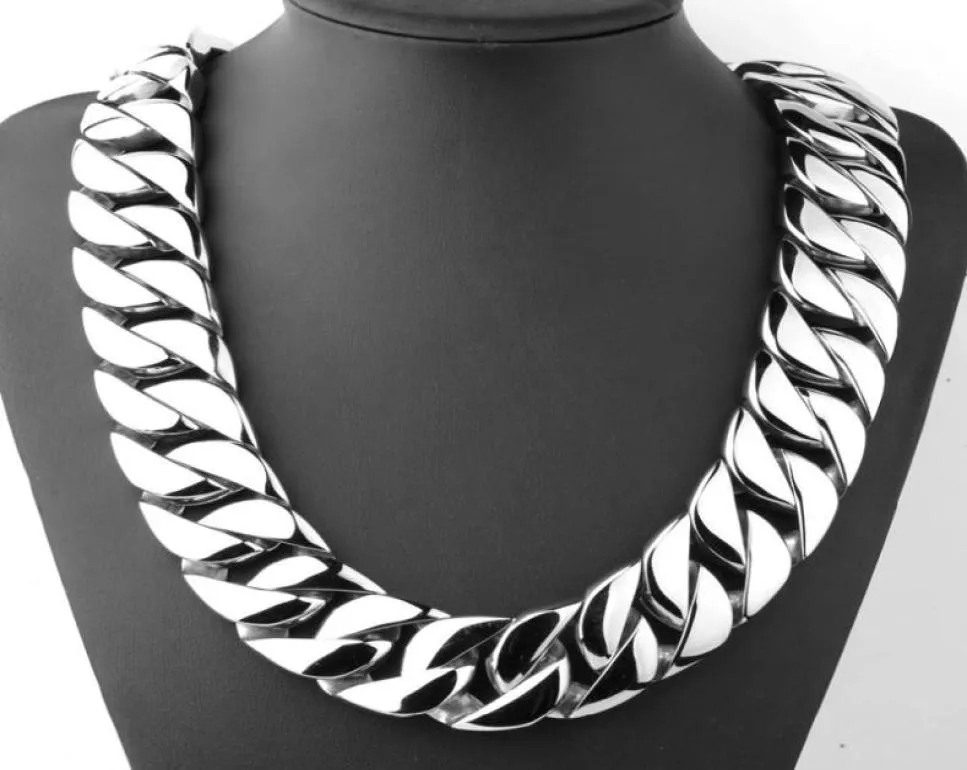 Collier de chaîne de liaison cubaine de 31 mm Bracelet Bracelet Homme Femmes Énorme ton argent d'or épais plat 316L