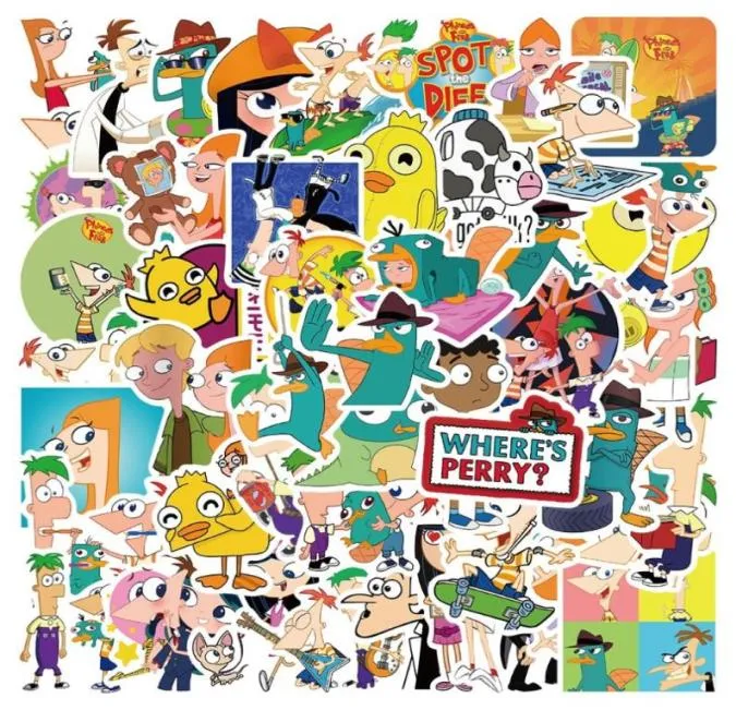 50pcslot carton anime phineas et ferb autocollant perry le stimulateur graffiti en ornithoryn pour les bagages de bricolage ordinateur portable moto de skate6438388