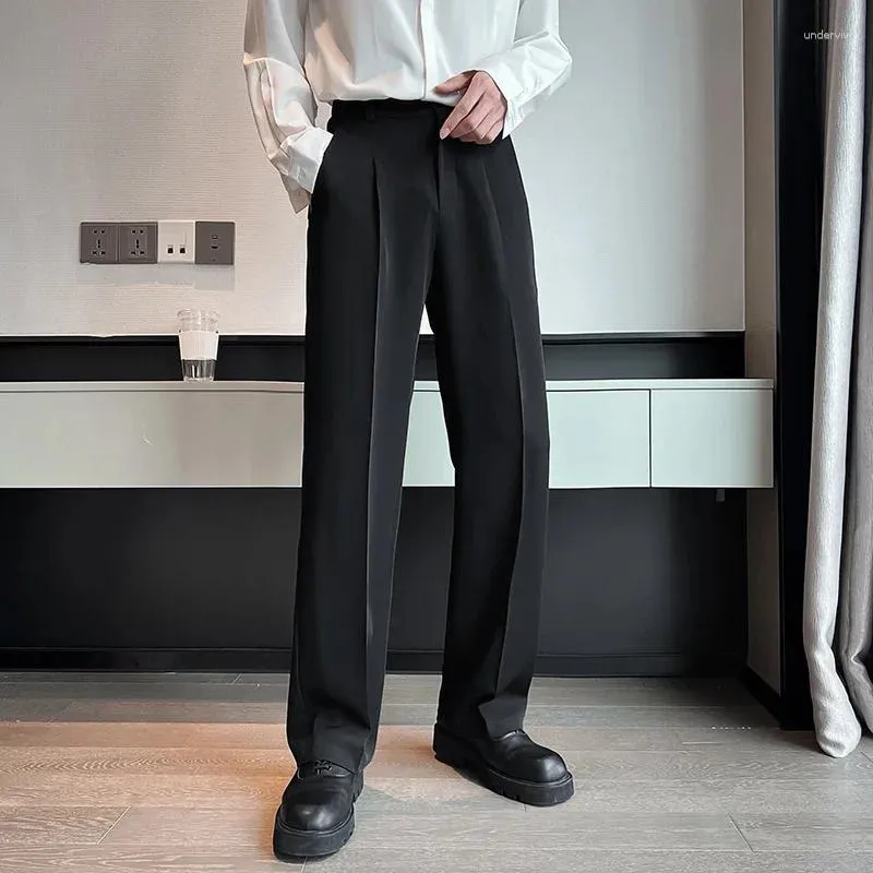 Мужские штаны Мужчины подходят с твердыми полными мешковатыми брюками с широкими широкими ногами черно -белая высокая талия прямая уличная одежда негабаритная