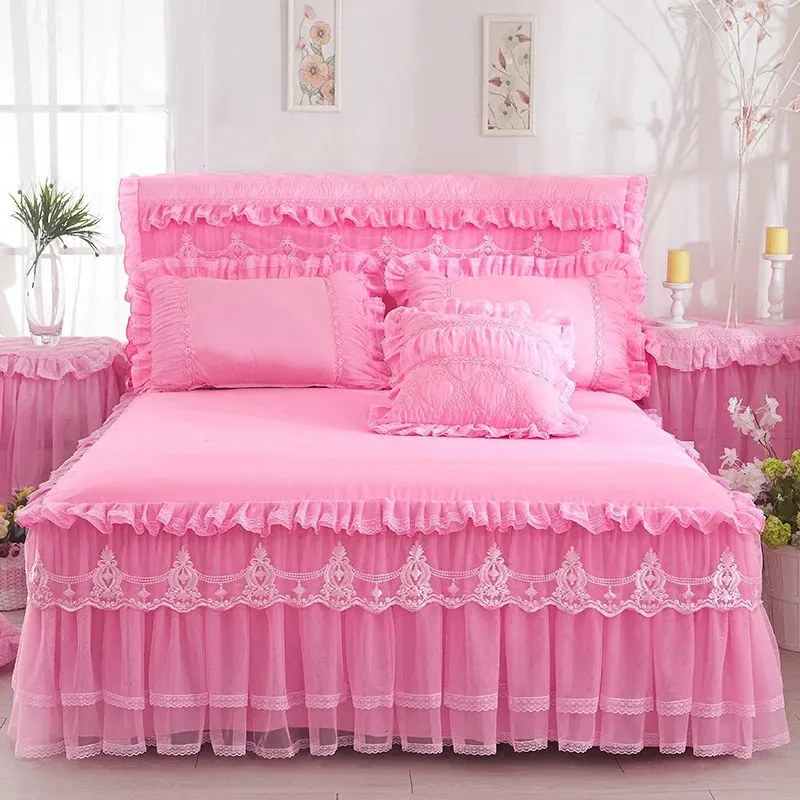 1 pièce en dentelle Jupe 2 chemises de lit de lit de lit de literie Princesse Litterpreads Feille pour le couvercle de lit pour fille Kingqueen Taille 240415