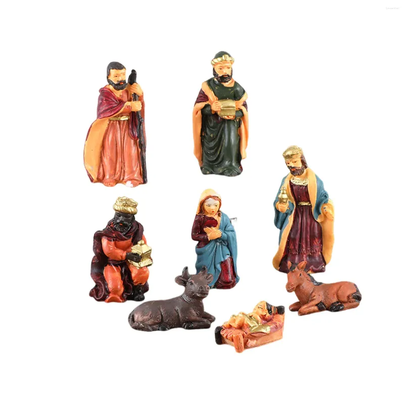 Figurines décoratives 8pcs Nativité de Noël Figurine Figurine Décor de crèche religieuse pour Noël Holy Family Table Ornements