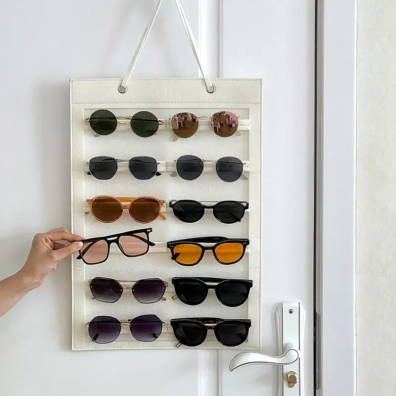 Storage Bags Wall-mounted Sunglasses Jewelry Bag With No Punching Multi Grid Organization And Headband Decoration Hanging