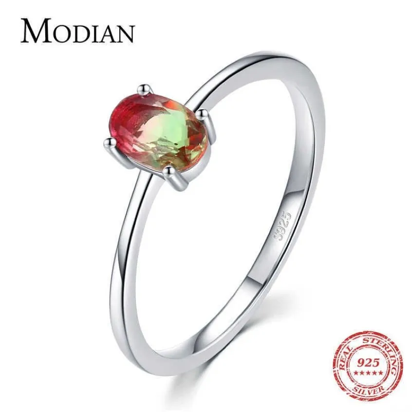 MODIAN 925 Sterling zilveren kleurrijke watermeloen toermalijnringen voor vrouwen Fashion Finger Band Fine Jewelry Korean Style Anel 21061211f