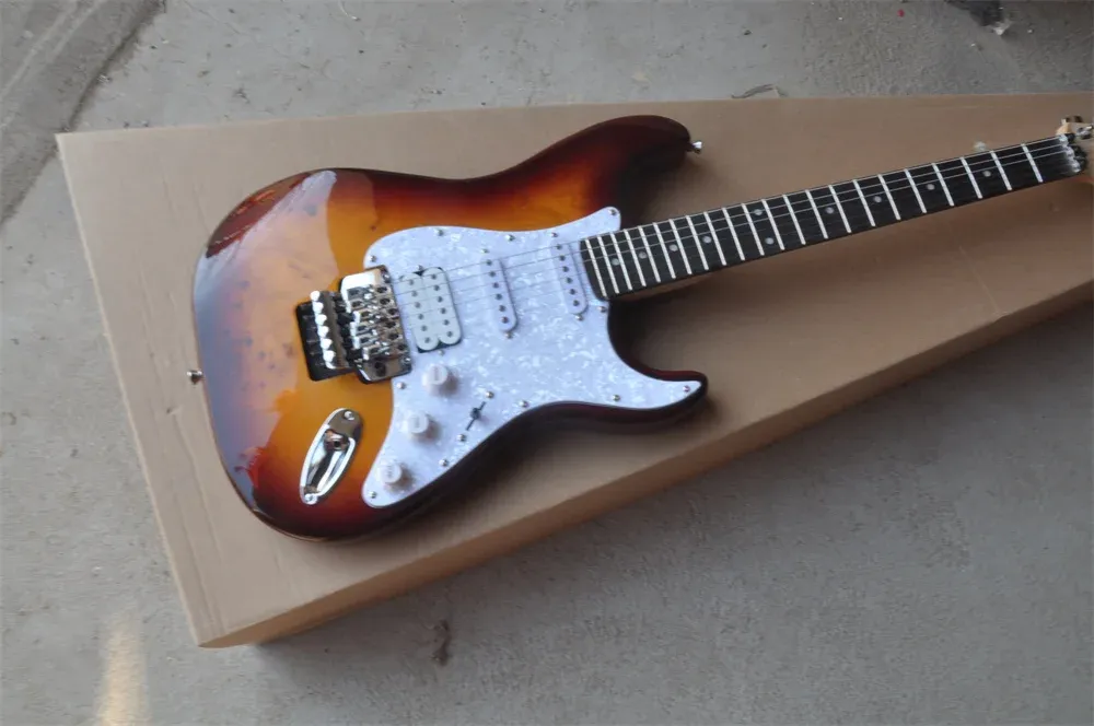 Guitarra de madeira natural árvores Sunburst St Electric Guitar Fingerboard Big Headstock White Guitar Tremolo Bridge em estoque 202234