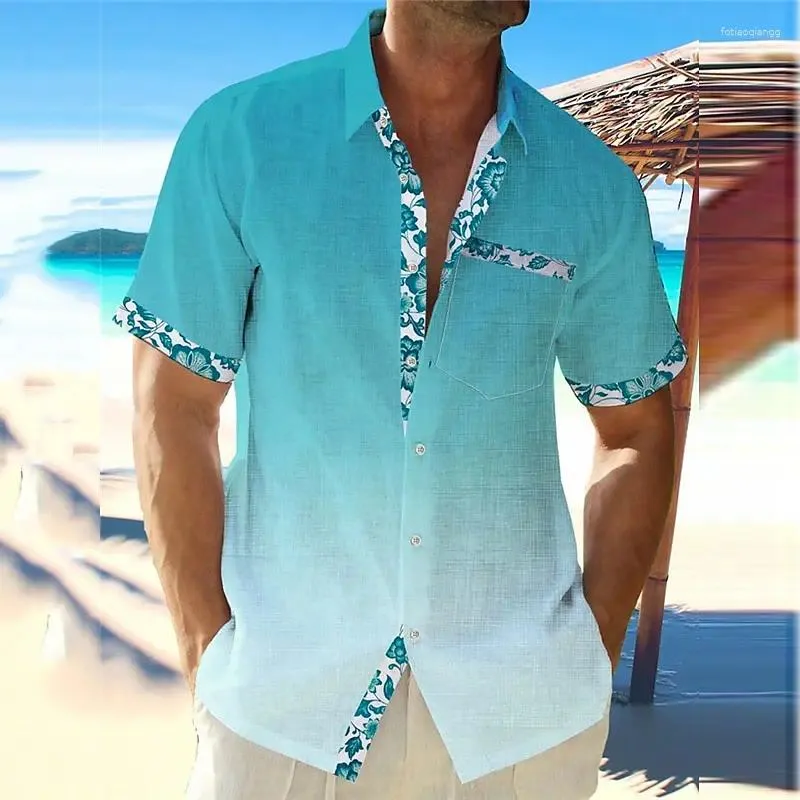 Men's Casual Shirts Gradient Shirt Outdoor Street Casual/daily Summer Slim Fit Short Sleeved Blue