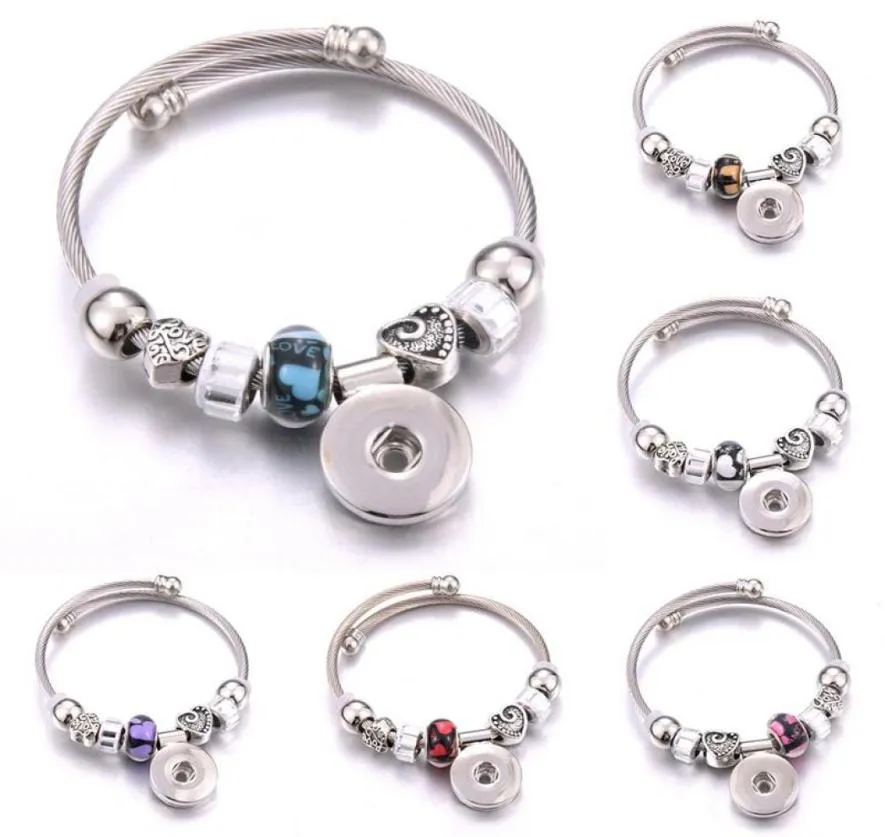 Charm Bracelets Elasticity Snap Button Bracelet Heart Crystal Bangles Beads Jewelry Making Fit 18MM Buttons6707062