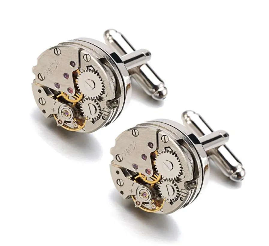 Real Tie Clip Non Functional Watch Movement Cufflinks för män Rostfritt stål smycken Skjorta manschetter CUF Flinks Whole4381430