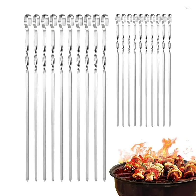 Strumenti da 20 pezzi in acciaio inossidabile BBQ Skewer Stick grill di kebab barbecue riutilizzabili per cottura da picnic da campeggio all'aperto