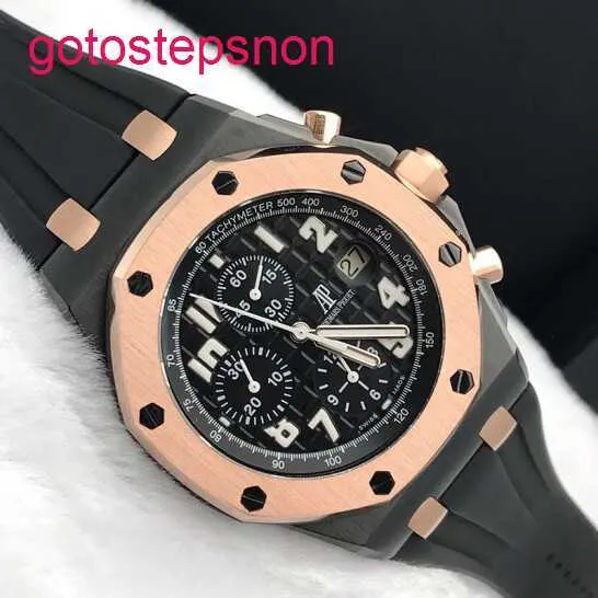 MALAP AP WRIQUE RAYS ROYAL OAK Série offshore Machinerie automatique 42 mm Time et Date Affichage Mentille Rose Gold Precision Steel Amélioration de la plaque noire 26170ST