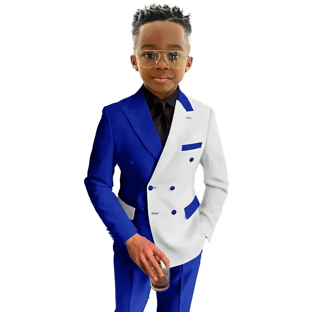 LOLANTA 3-delige set plaid voor jongens, elegante blazer voor bruiloft, eindejaarsbal, formele kleding, jasje, broek, vlinderdas-set, blauw (rook), 9-10 Jaar