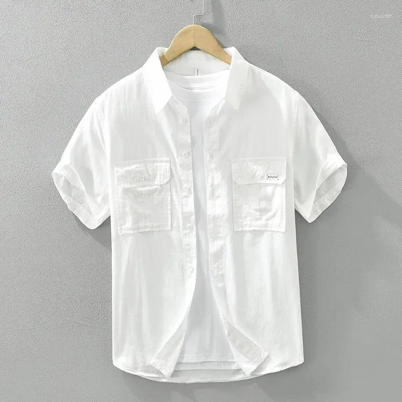 メンズカジュアルシャツ2024夏のサファリスタイルメン用の半袖プラスサイズのゆるい綿