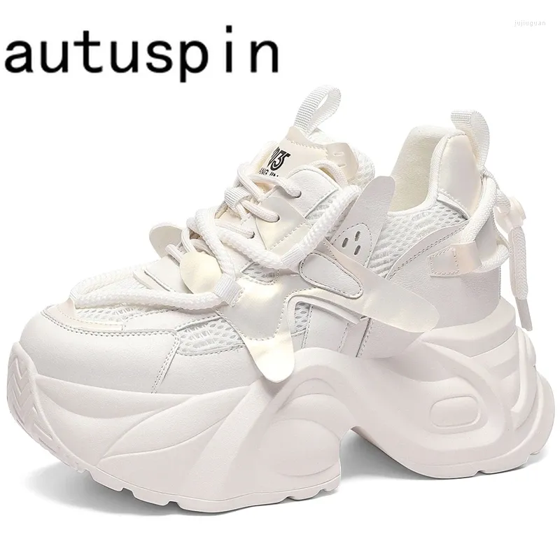 Casual Shoes Autuspin High Platform Women Sneaker Fashion Quality Leather Street Style Sport Kvinnlig rund tå snörning Sneakers kvinna