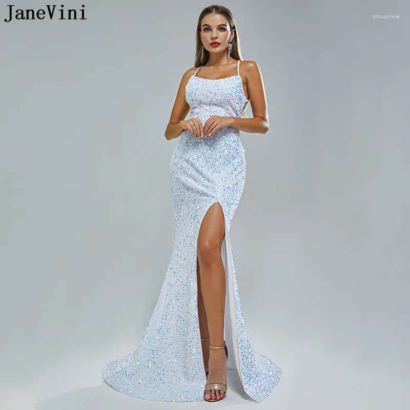 Vestidos de festa Janevini White for Women Classy Long Mermaid Dress Dress Borgonha Lantejouros de Casamento Split de Backless Vestidos formais