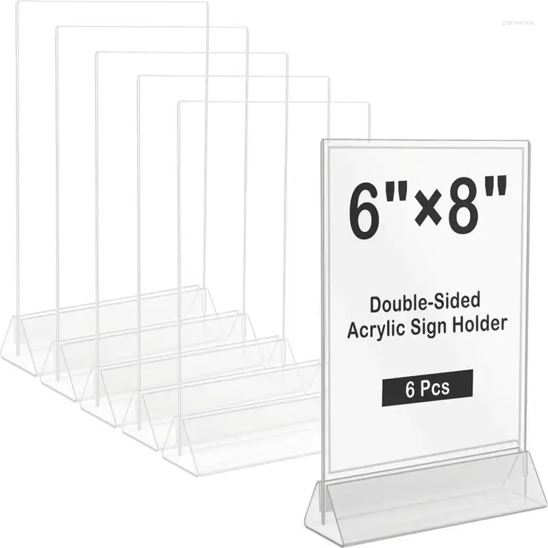 Frames 6pcs Acrylzeichenhalter transparentes Bild doppelseitiger Tabellennummer Halter Desktop-Menü Ständer vertikaler Anzeigeständer