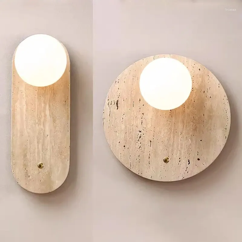 Wall Lamp Vintage Led Natural Stone Round Shape Art Decoration Interior Lights Bedroom Decor Sconce Cream Home-appliance