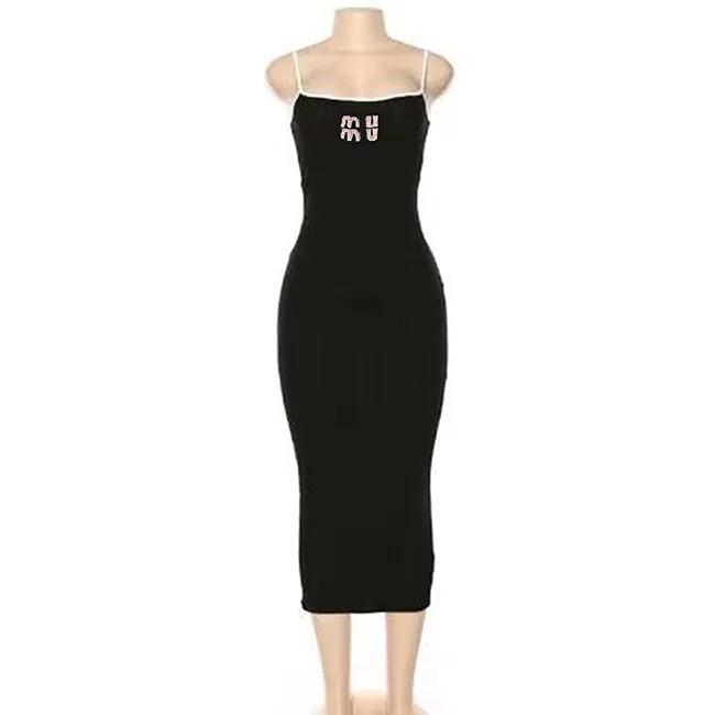 女性カジュアルドレスシャツのノースリーブ刺繍文字サマーキャミソールスカートレディースデザイナースカートドレススリットスカートスリムボトムスドレスアジアンS-XL