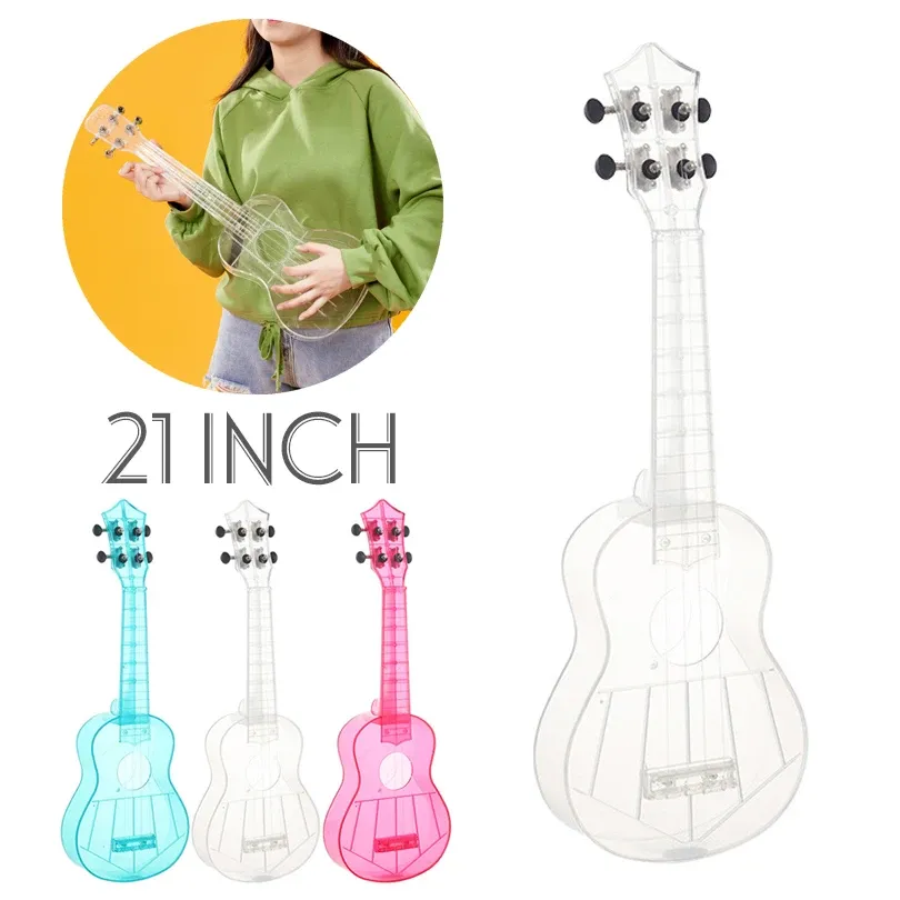 Kablolar 21 inç soprano ukulele şeffaf pc malzeme integral unibody hafif şeker renkli 3 teller gitar