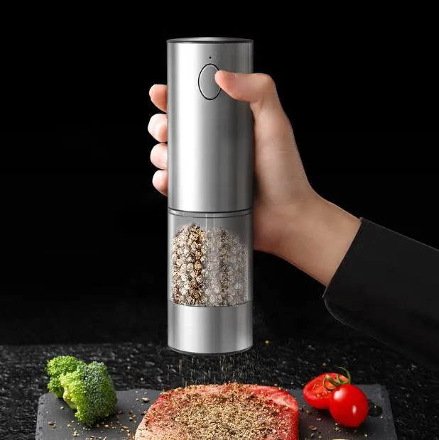 Automatic Salt Pepper Grinder Electric Spice Mill Grinder Seasoning Adjustable coarse and fine Coarseness Kitchen Tools Grinding For Cooking BBQ USB Charging