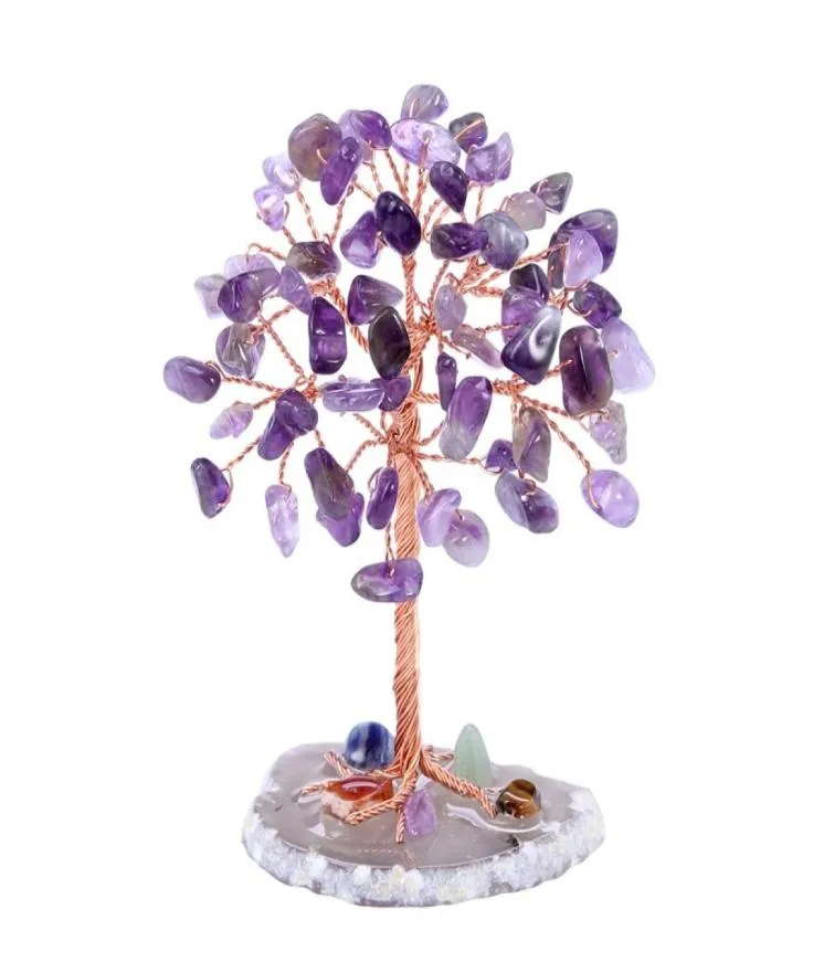 Mini Crystal Money Tree Arts and Crafts Copper Fil Emballé Agate Slice Base Gemstone Reiki Chakra Feng Shui Trees Home Decor 58323375913