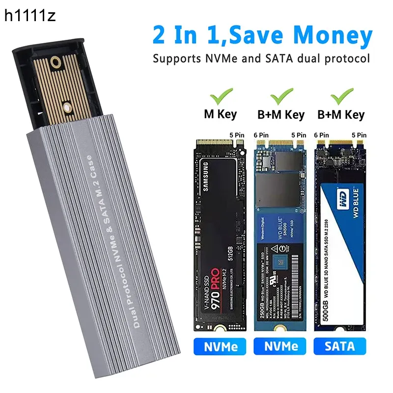 Kapsling M.2 NVME SATA SSD -fall Kapsling Dual Protocol JMS581D Chip 10Gbps USB 3.2 Gen2 Typ C Extern M2 SSD Box M / B+M Nyckelverktyg Gratis