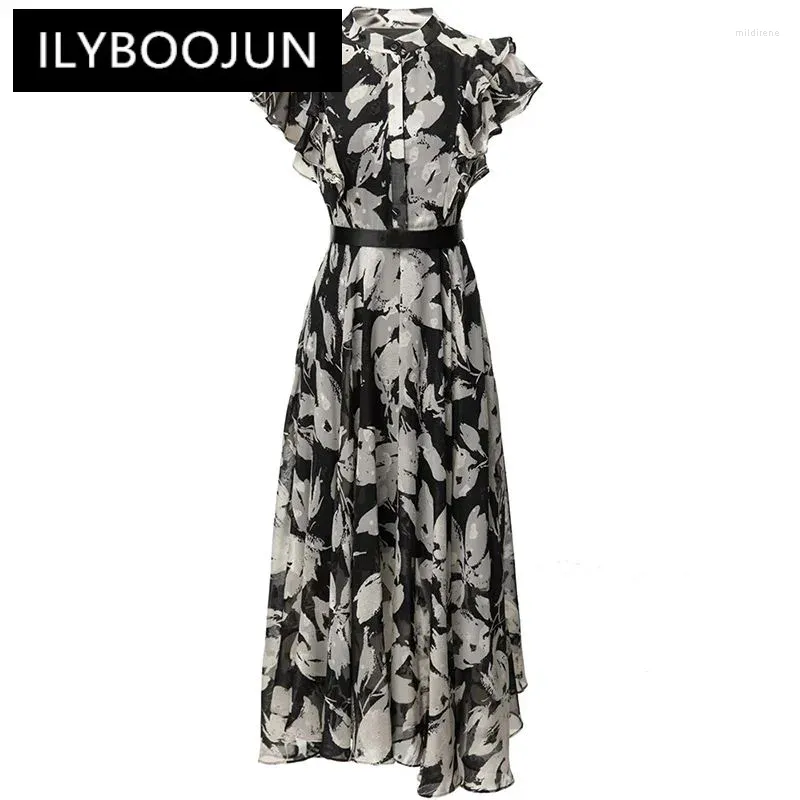 Платья для вечеринок Ilyboojun модельер -дизайнер летние винтажные печатные платья женское воротнич