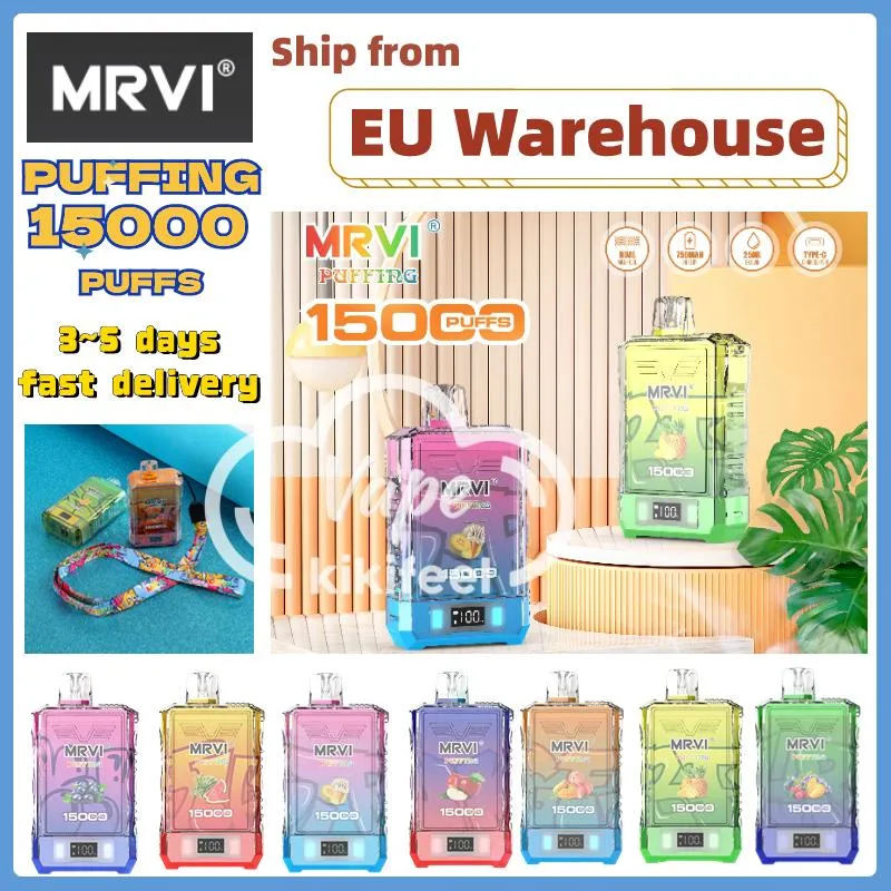 vapes puff original mrvi puffing puff 15k engångsång 750 mAh uppladdningsbar batteri banan 25 ml smart skärm ång med lanyard vs al fakher razz bar eu warehouse