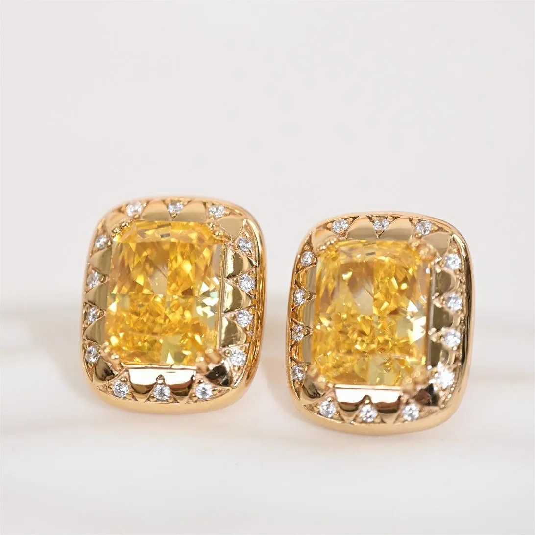 S925 Brincos de agulha de prata para mulheres Brincos de cubo de açúcar de diamante amarelo 2024 Novos brincos de temperamento de estilo quente Luzes de luxo de luxo joias