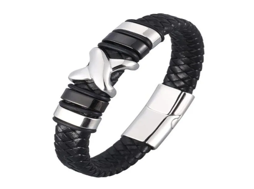 Trendy Style Leather Bracelet Men Black Braided Bracelets Male Jewelry Party Gift Stainless Steel Magnetic Clasp Bangles BB0963 Ch4441123