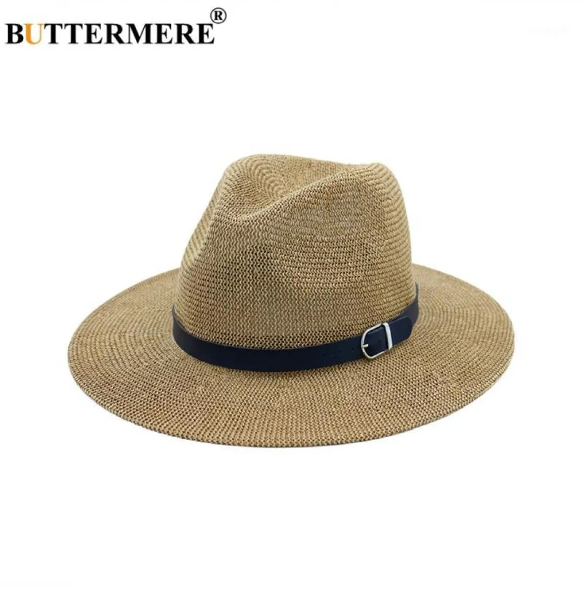 Stikte rand hoeden Butter Mere Beach Straw Hat Brown Dames brede elegante Panama Fedora Vrouw Casual modieuze Summer Sun Hats13395854