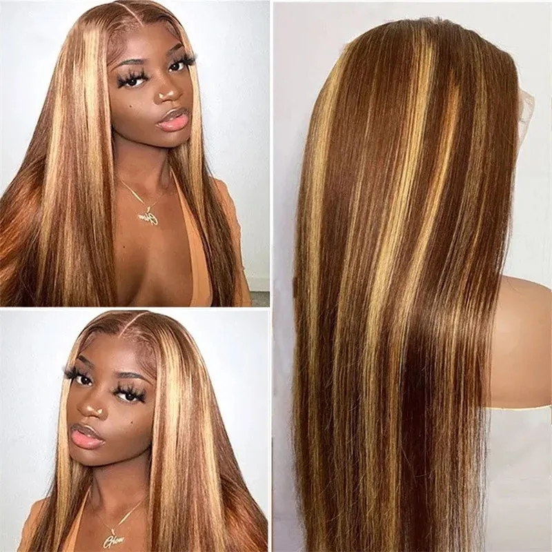 Highlight Brown Lace Front Wig Long Straight Synthetic Lace  display picture 2