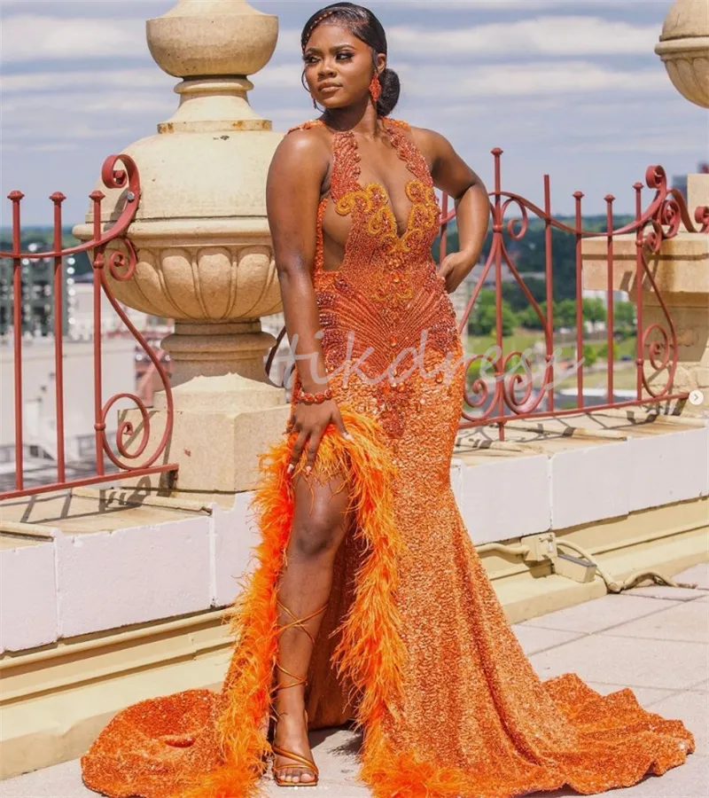 orange sequin mermaid prom dress Orange Sequin Lace Spaghetti Straps Mermaid Prom Dresses with Slit, Orange / 10
