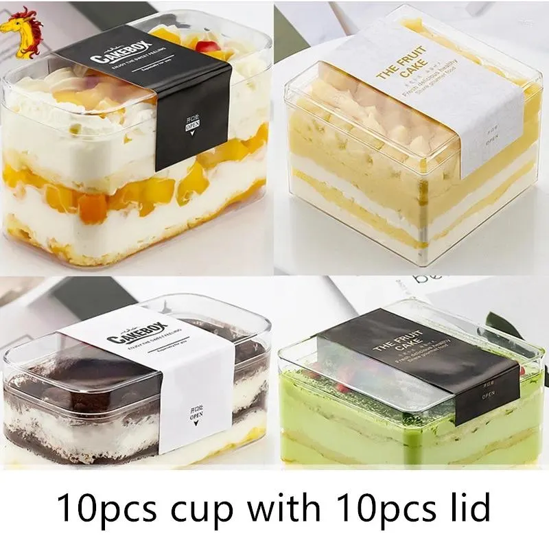 Disposable Cups Straws 10pcs High Quality Transparent Hard Plastic Packaging Dessert Cup With Lid DIY Baking Party Favors Cake Pastry