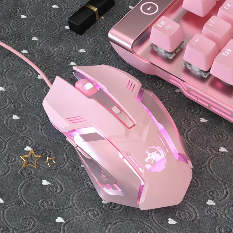 Ergonomische bedraad gamingmuis 6 knoppen LED 2400 DPI USB Computer Gamer Mouse K3 Pink Gaming Mouse en muiskussens voor pc -laptop 240415