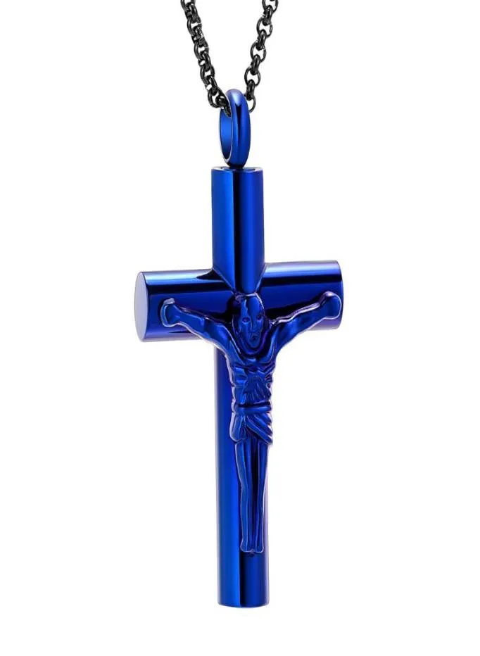 IJD11129 Cremação de aço inoxidável 2 Tamanho Blue Jesus Memorial Memorial Pingente Colar para Ashes Urn Jewelry5286780