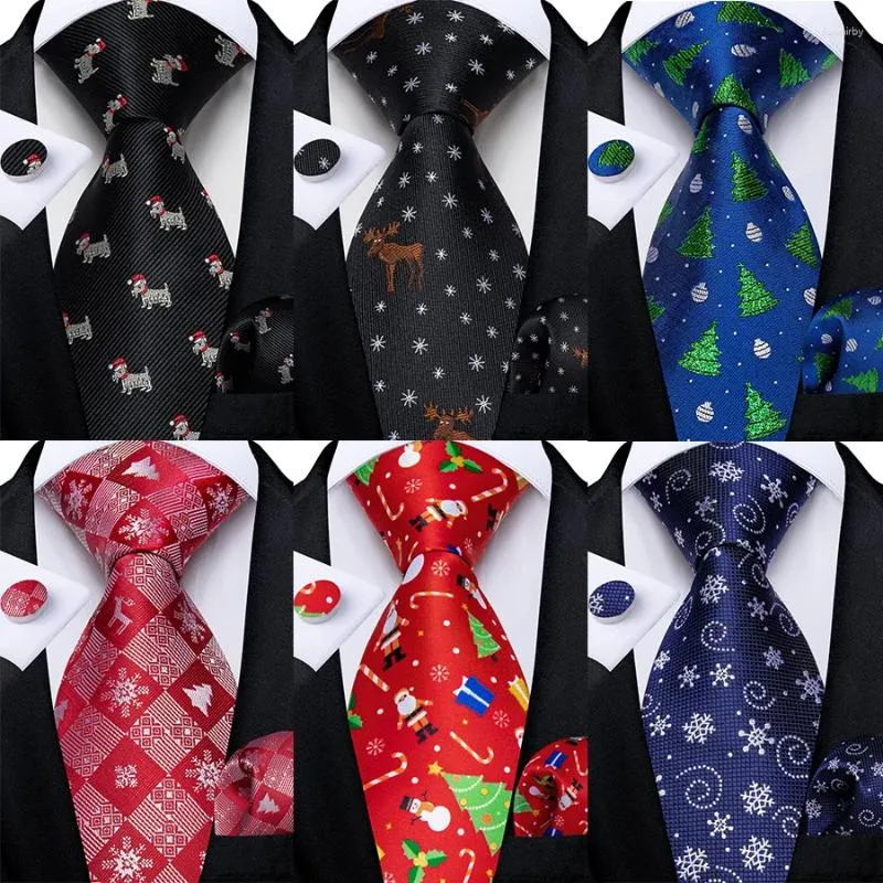 Bow -slipsar 2024 Mäns julhalsling Set Black Blue Red Smowflake Santa Claus Print Silk for Men Gift Party Accessories Wholesale