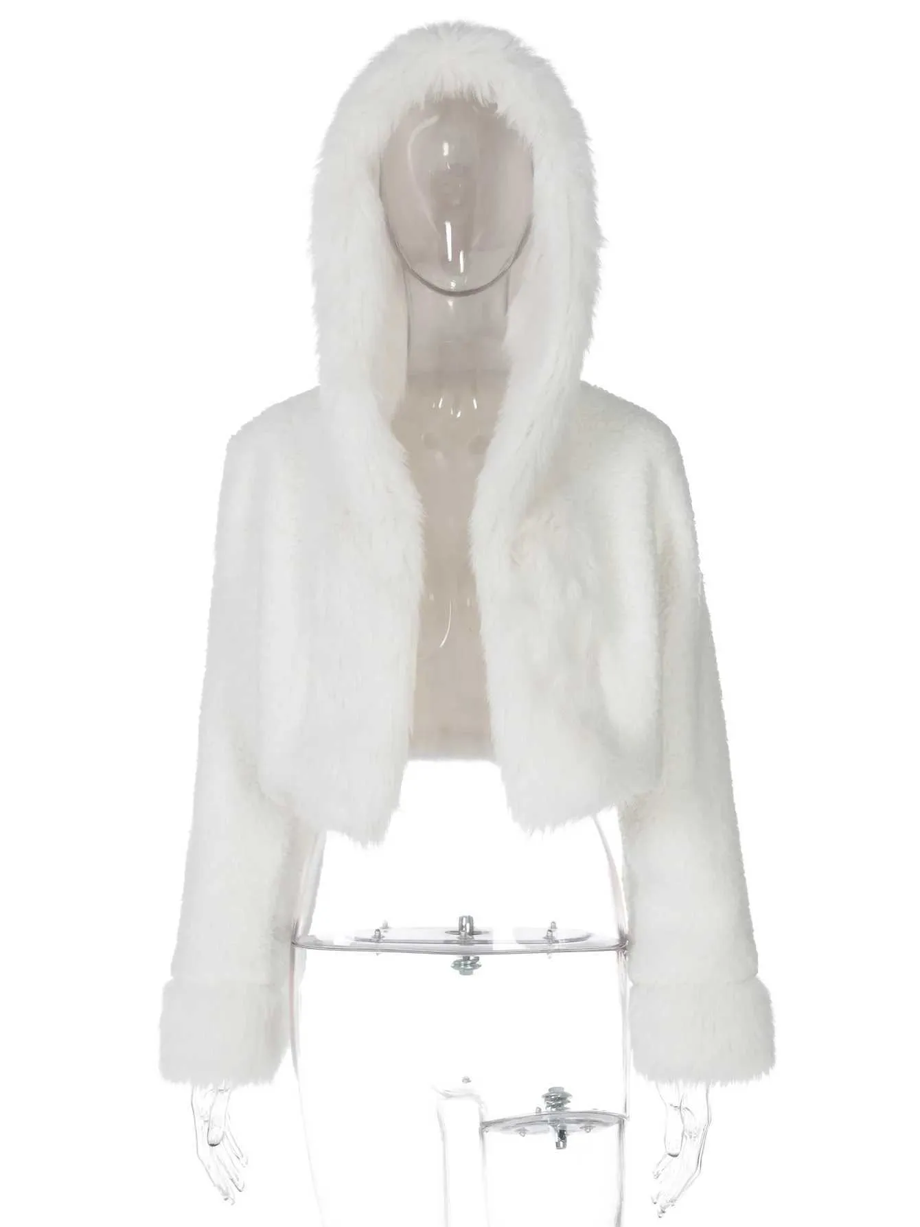 Faux Fur Coat Womens White Short Fluffy Fur Jacket Y2K