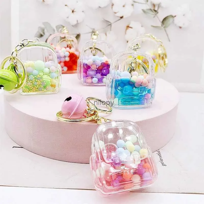 Keychains Lanyards New Creative Acrylic Oil-in-Oil Candy Quicksand Bottle Schoolbag Keychain Liquid Pendant