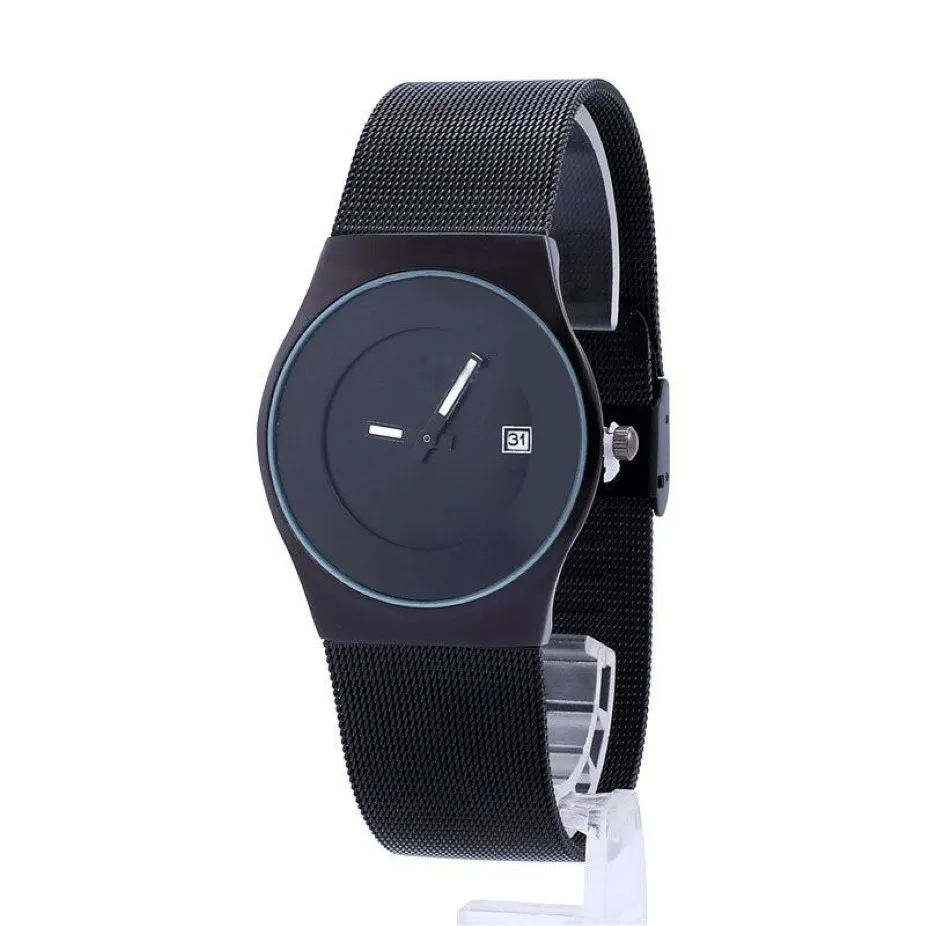 Новые роскошные мужские часы моды Женские спортивные Quartz Watch Nearlable Steel Stem Strap Ultra Thin Dial Date Clock Milanese Bla332O