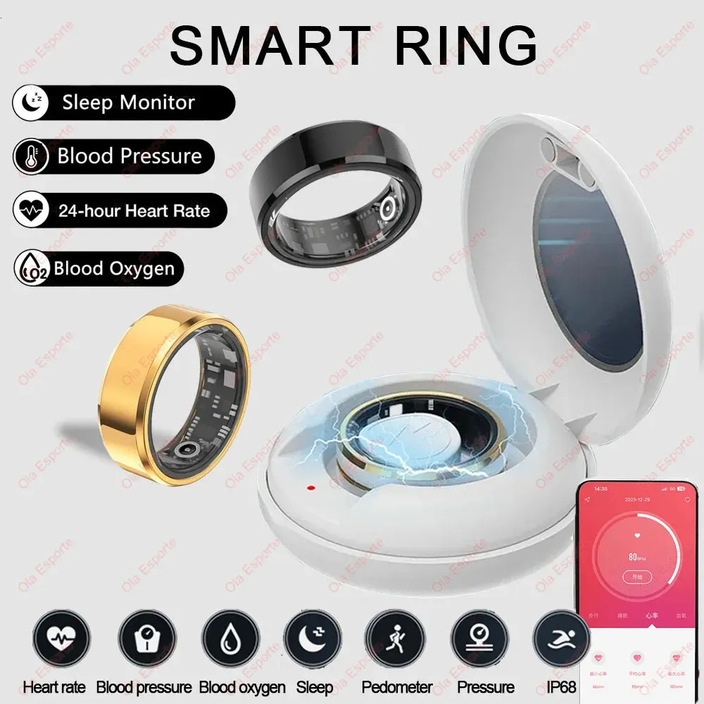 Smart Ring Men Women IP68 Waterproof Heart Rate Blood Oxygen Sleep Health Monitor Sport Fitness för Android iOS 240415